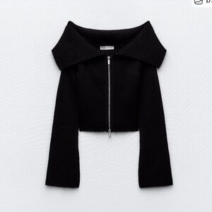 Zara Black Ribbed Zip-Up Sweater
